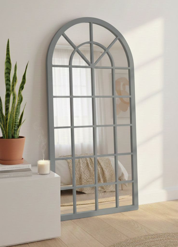 Grey Arch Panel Mirror