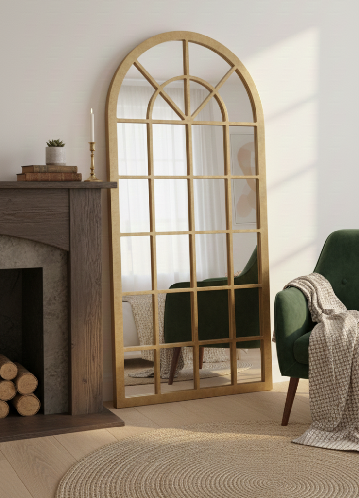 Old Gold Arch Panel Mirror